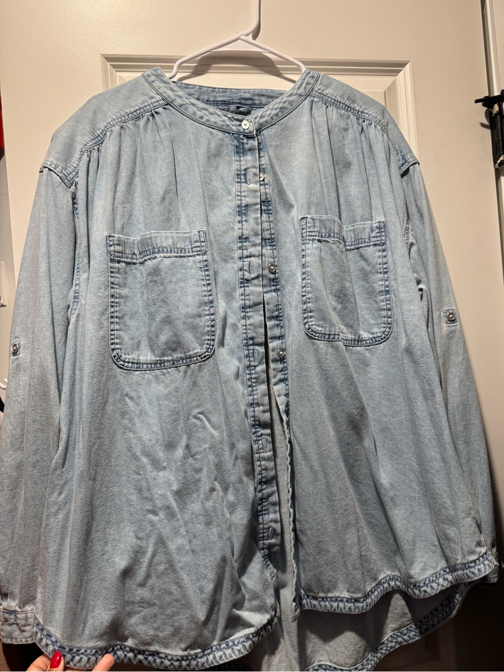 aerie Light Blue Washed Denim Button-Front Shirt
